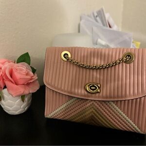 Coach Quilted Blush Pink Shoulder Bag with Gold Chain
